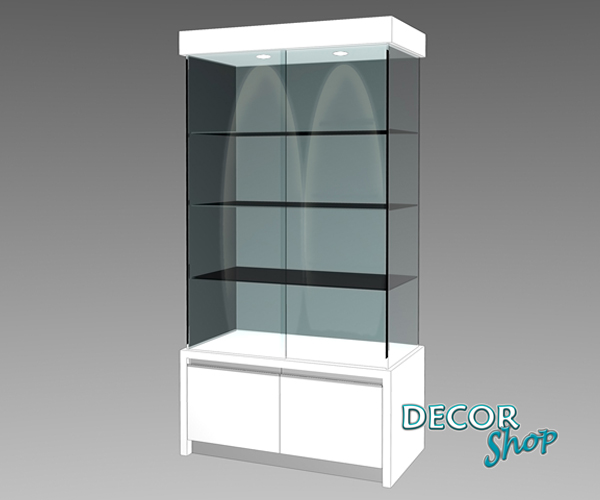 5 - Vitrine com armário com quatro faces em vidro