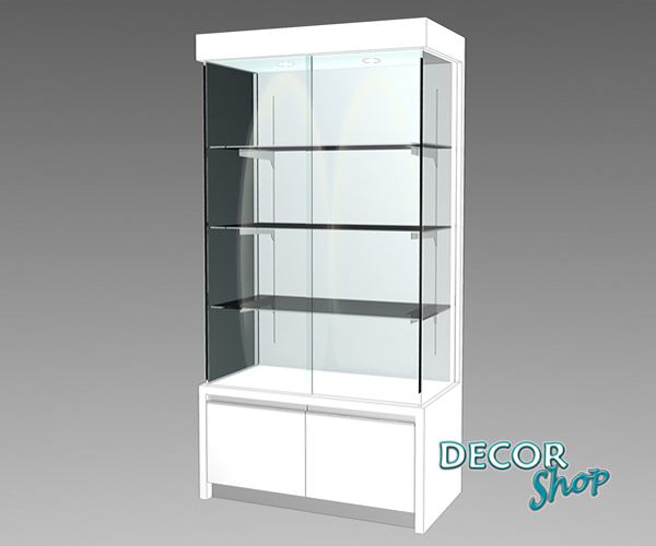 8 - Vitrine com armário, com costas em madeira