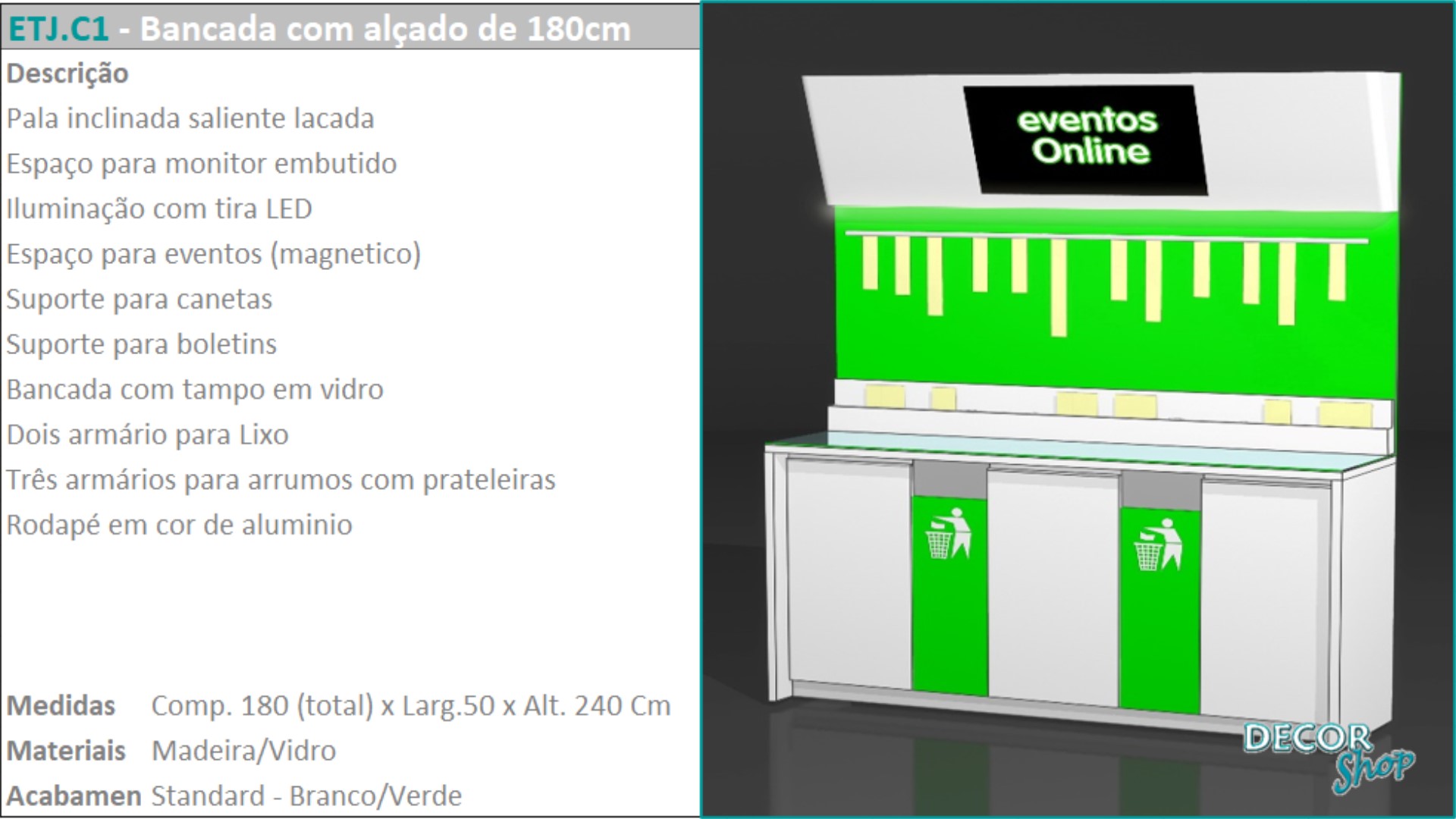 05 - Bancada com alçado 180cm