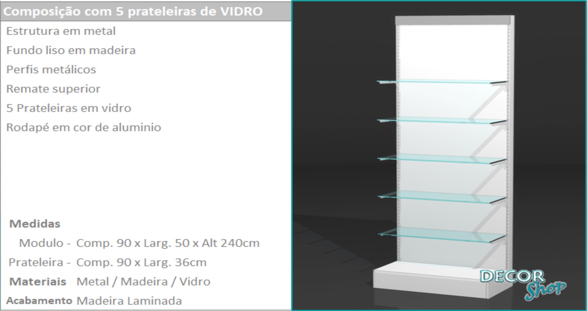 1 - Mod 5 prateleiras vidro