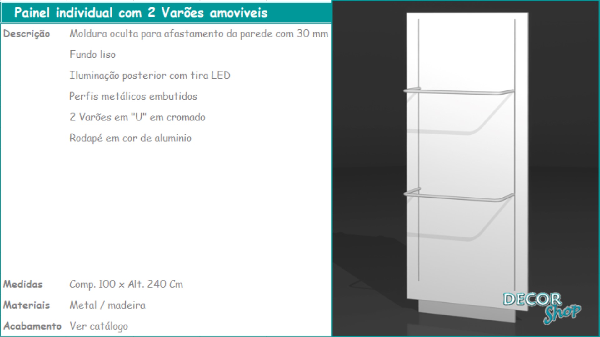 1 - Painel individual 2 Varões amoviveis