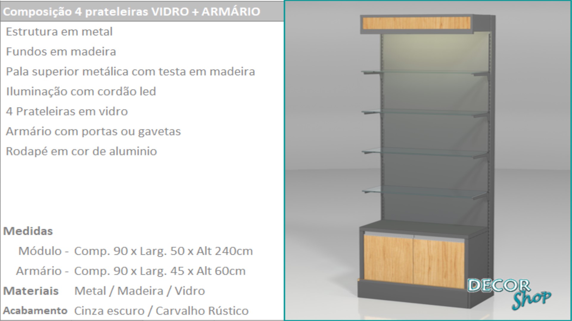 4 - Mod 4 prateleira vidro e armário